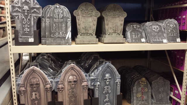 A good selection of Tombstones. The 3rd and 4th from the top left are actually plaster. The rest are Styrofoam.