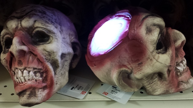 The exposed brain on this head is lit with color-changing LED's. Perfect for a mad scientist laboratory!